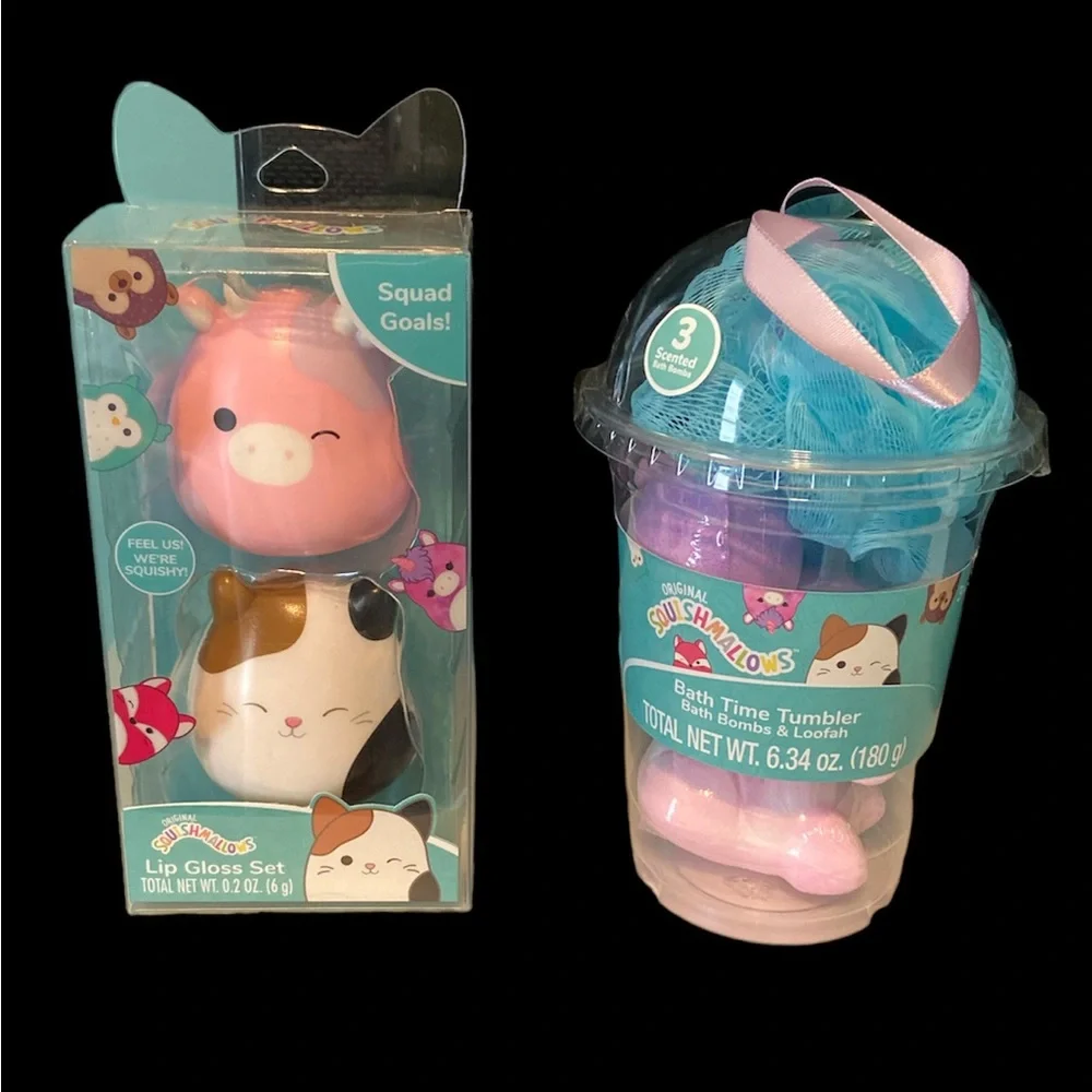 Squishmallow LIP GLOSS SET and NEW Bath Time Tumbler with 3 Bath Bombs - Picture 2 of 5